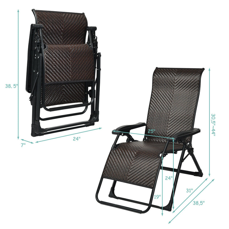 2PCS Patio Rattan Zero Gravity Lounge Chair