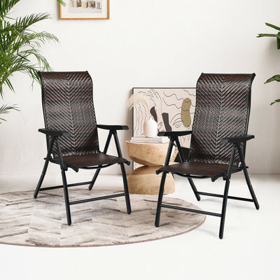 Folding 5-Position Rattan Chair with Armrest and Anti-slip Mat
