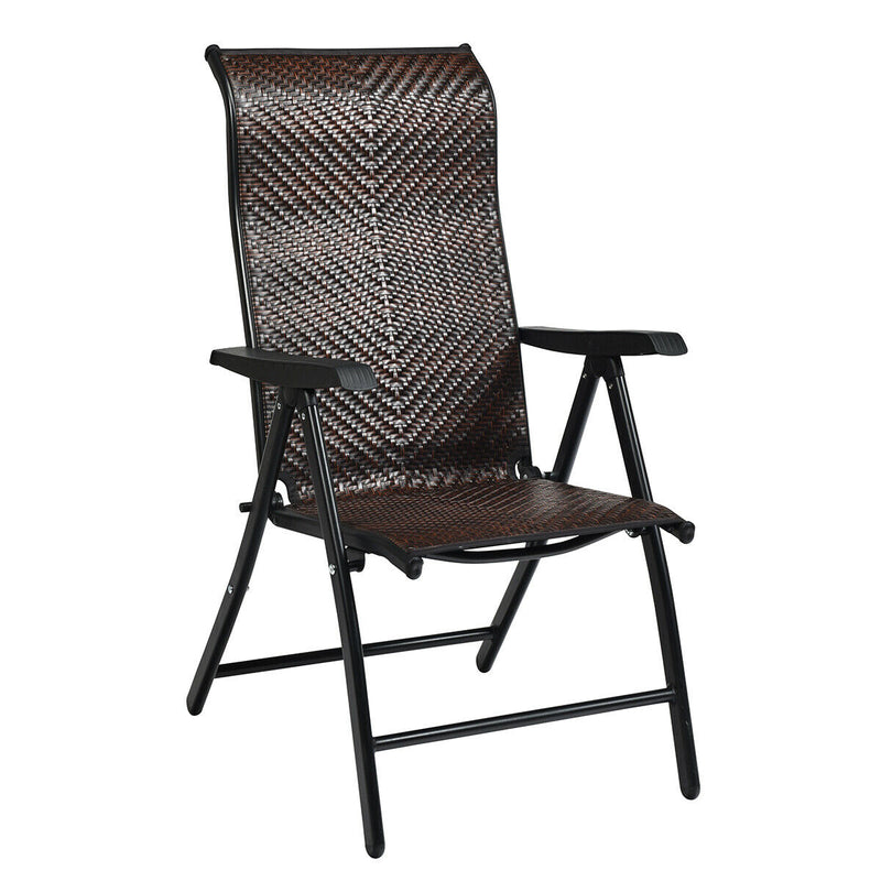 Folding 5-Position Rattan Chair with Armrest and Anti-slip Mat