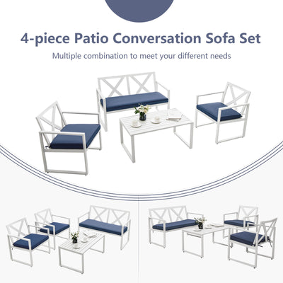 4 Pieces Outdoor Conversation Set with Sturdy Steel Frame