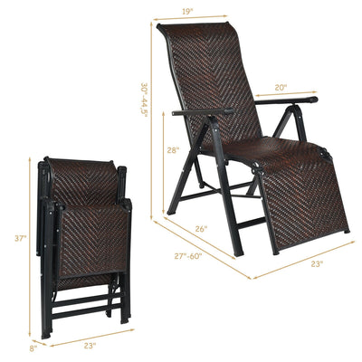 2Pcs Patio Rattan Folding Lounge Chair