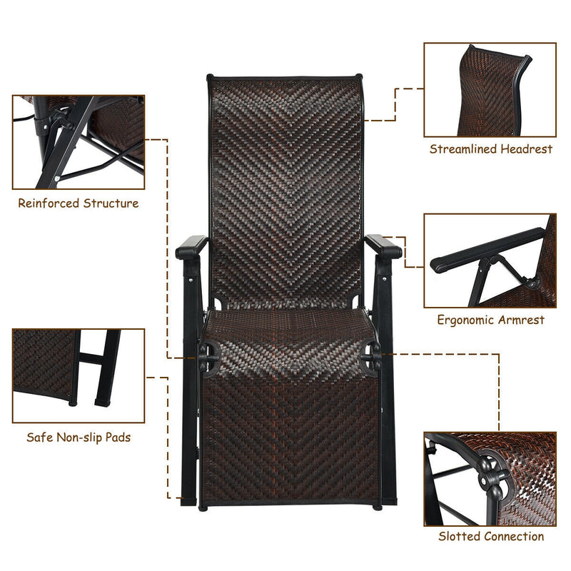 2Pcs Patio Rattan Folding Lounge Chair