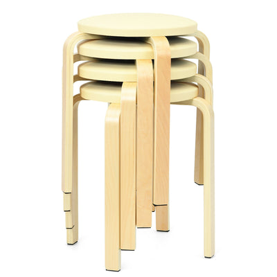 Set of 4 Bentwood Round Stool Stackable Dining Chair with Padded Seat