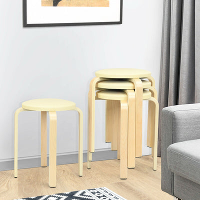 Set of 4 Bentwood Round Stool Stackable Dining Chair with Padded Seat