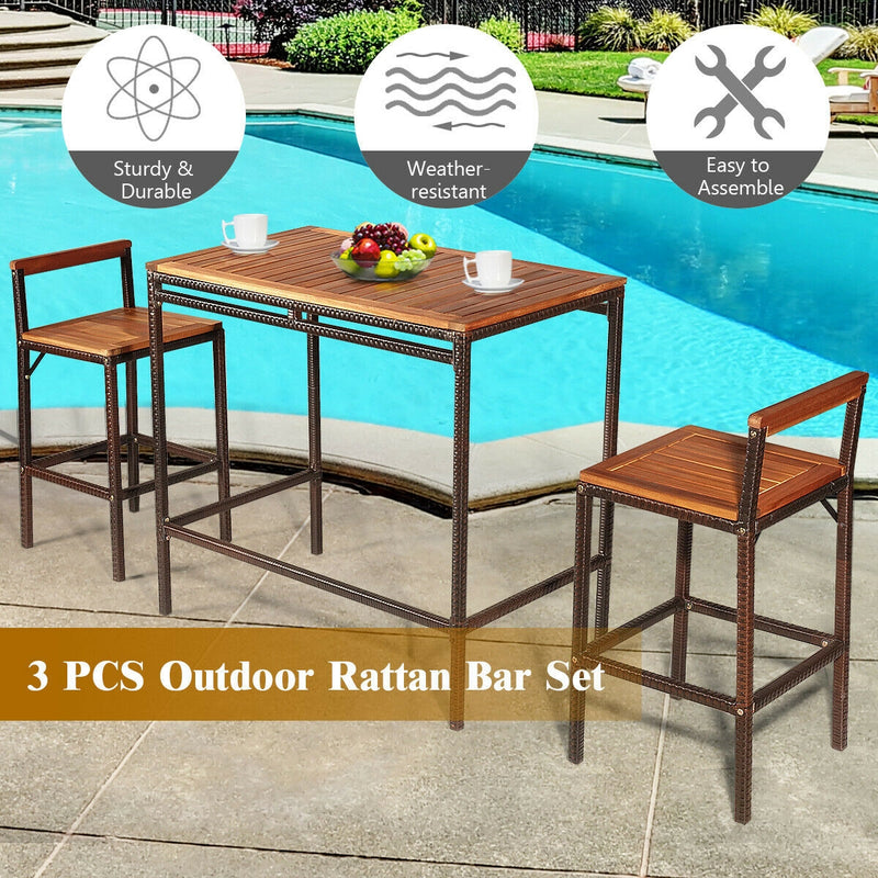 3 PCS Patio Rattan Wicker Bar Dining Furniture Set