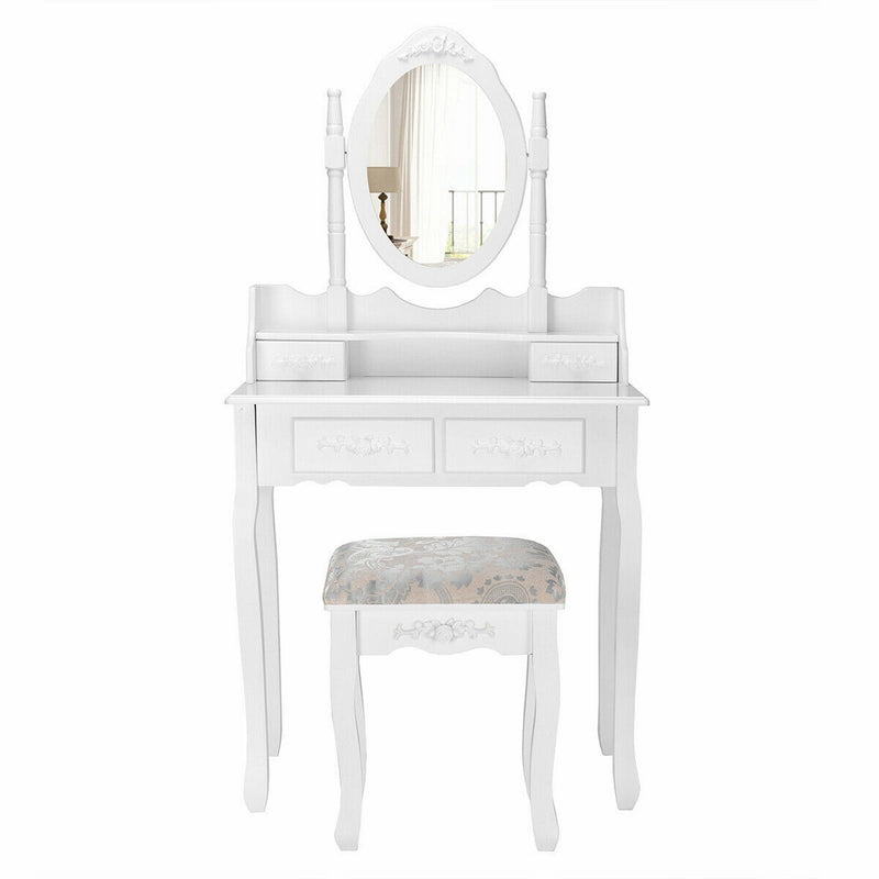 4-Drawer Dressing Vanity Table Set with 360?? Rotation Mirror