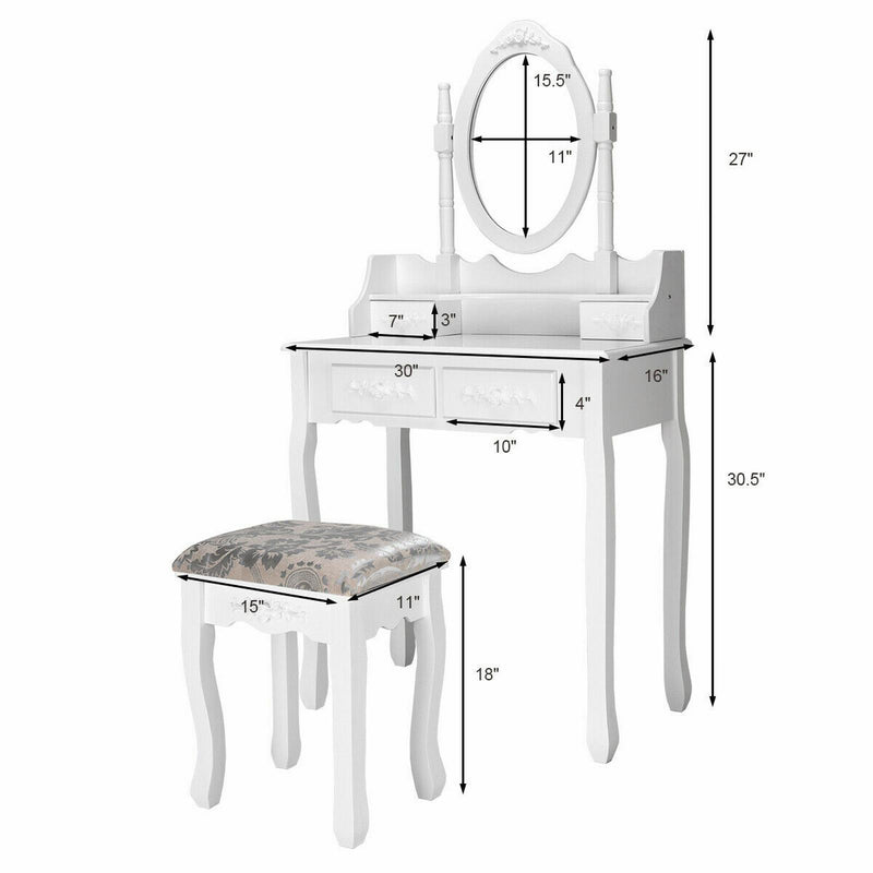 4-Drawer Dressing Vanity Table Set with 360?? Rotation Mirror