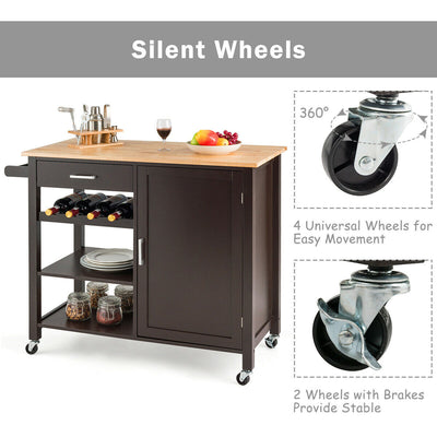 Kitchen Island Cart Rolling Serving Cart Wood Trolley with Towel Rack