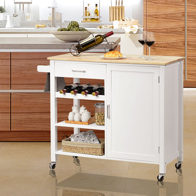Kitchen Island Cart Rolling Serving Cart Wood Trolley with Towel Rack