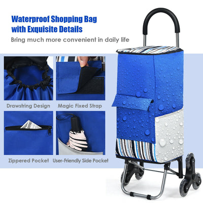 Folding Shopping Cart with Tri-Wheels and Bungee Cord and Detachable Bag