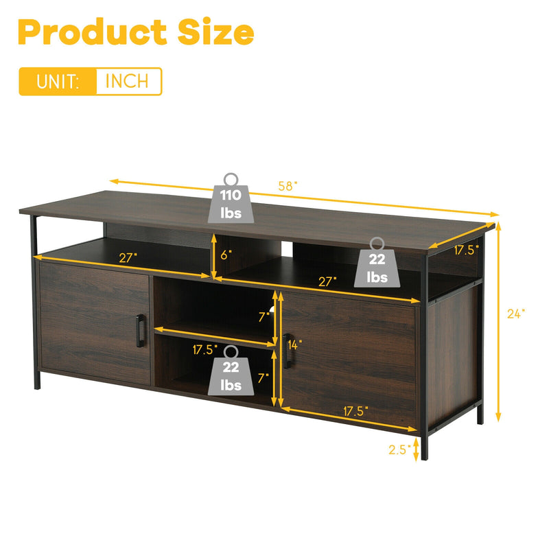 65" TV Stand with Open Shelves and Storage Cabinets