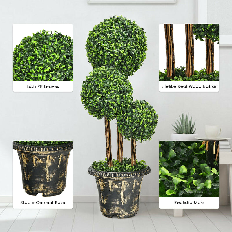 36-Inch Artificial Topiary Triple Ball Tree for Indoor and Outdoor
