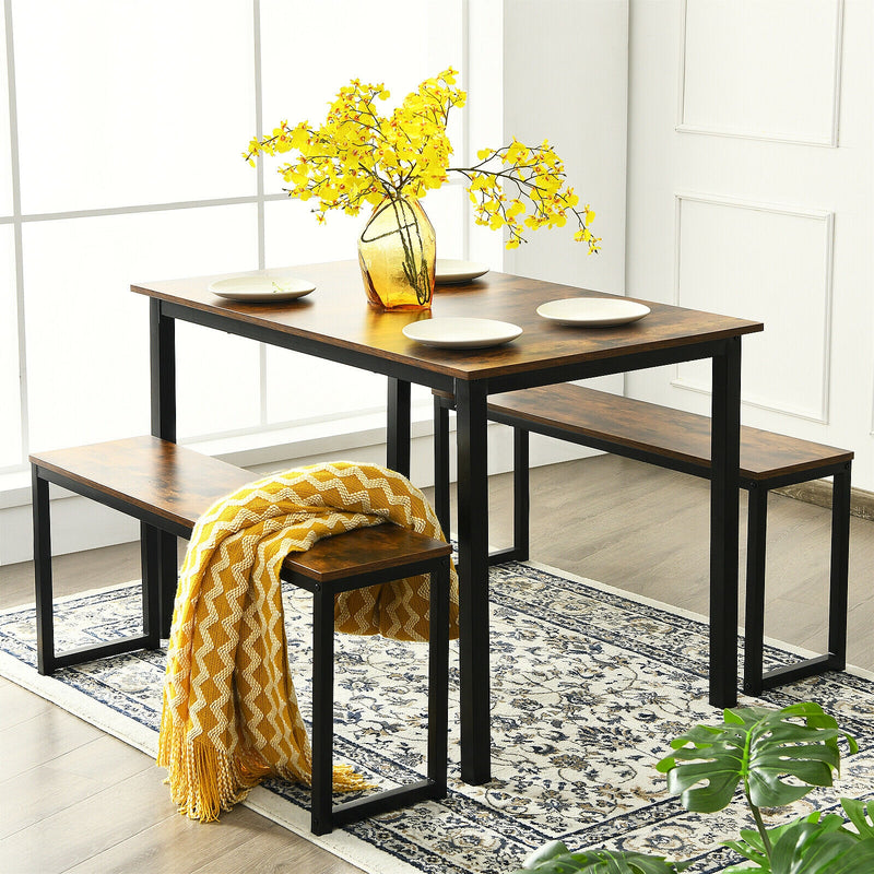 3-Piece Kitchen Dining Table Set with 2 Benches for Limited Space