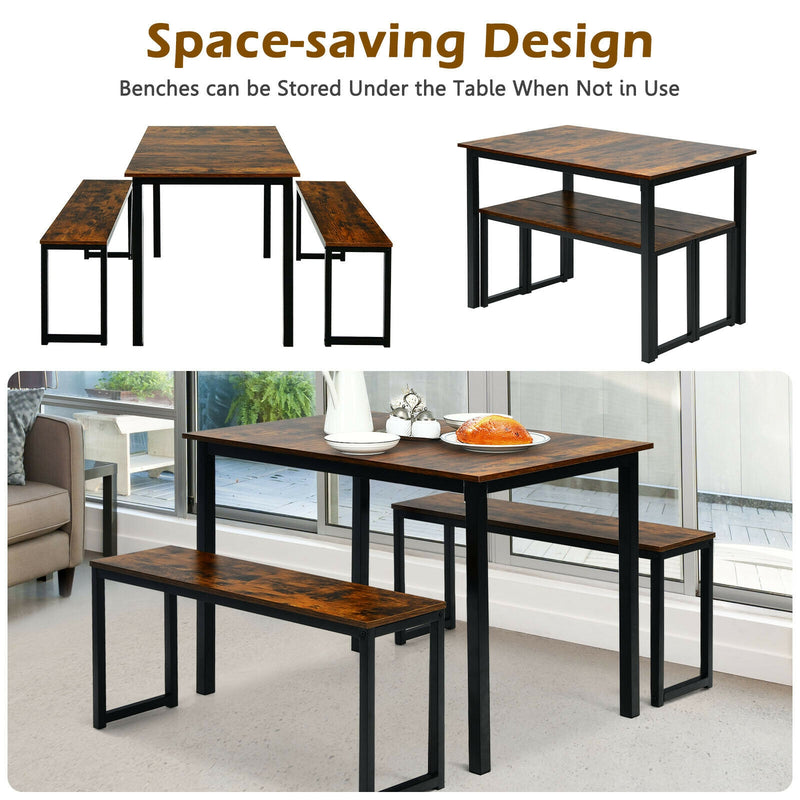 3-Piece Kitchen Dining Table Set with 2 Benches for Limited Space