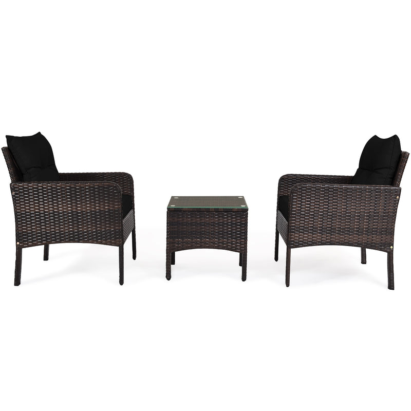 3 Pieces Outdoor Patio Rattan Conversation Set with Seat Cushions