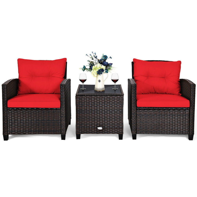 3 Pieces Rattan Patio Furniture Set with Washable Cushion