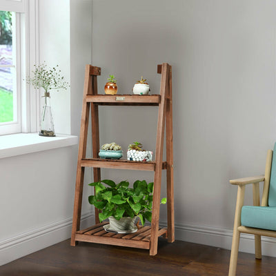 3-Tier Folding Flower Stand Rack Wood Plant Storage Display Shelf