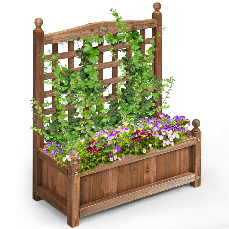 Weather-resistant Outdoor Solid Wood Planter Box with Trellis
