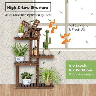 Wood Plant Stand 5 Tier Shelf Multiple Space-saving Rack