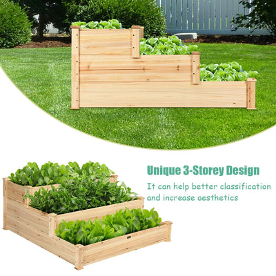 3-Tier Elevated Wooden Vegetable Planter for Garden