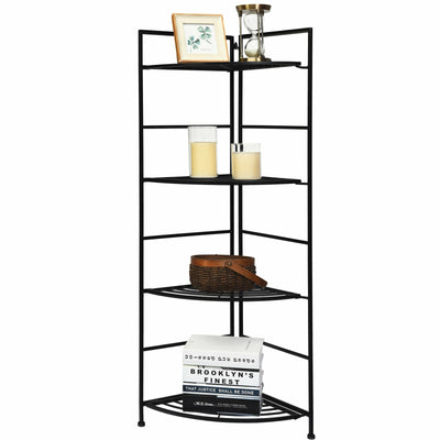 4 Tier Folding Metal Shelf Plant Stand Storage Open Shelf Corner Display Rack