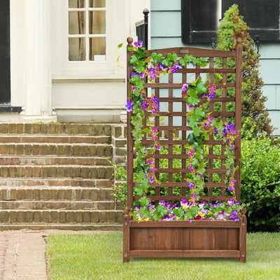 Weather-resistant Outdoor Solid Wood Planter Box with Trellis