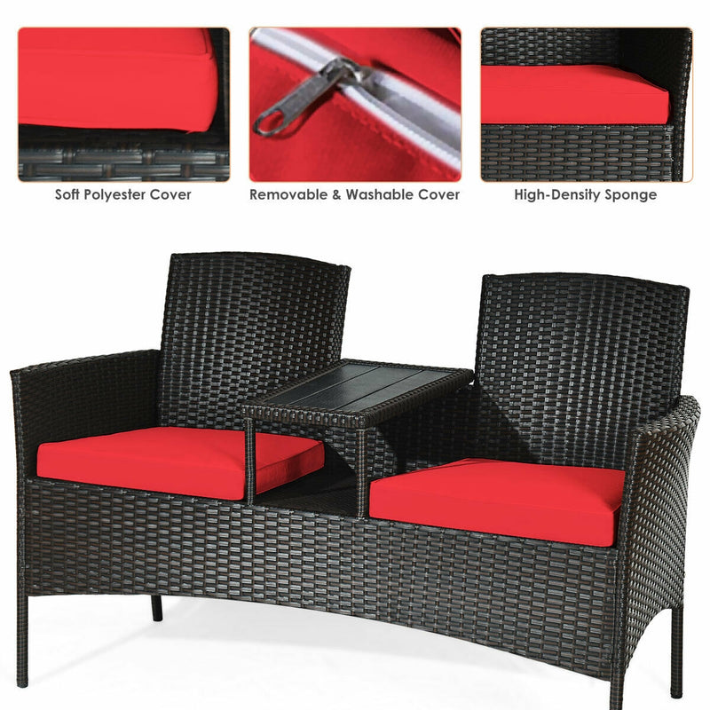 Modern Patio Conversation Set with Built-in Coffee Table and Cushions