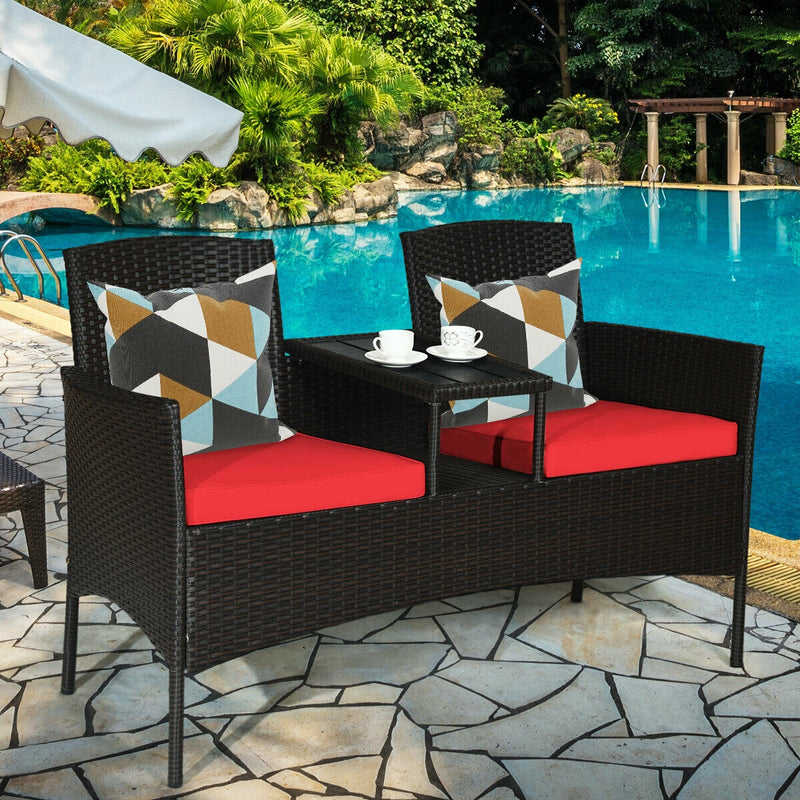 Modern Patio Set with Built-in Coffee Table and Cushions