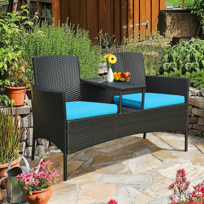Rattan Patio Conversation Set with a Built-in Coffee Table and Cushions