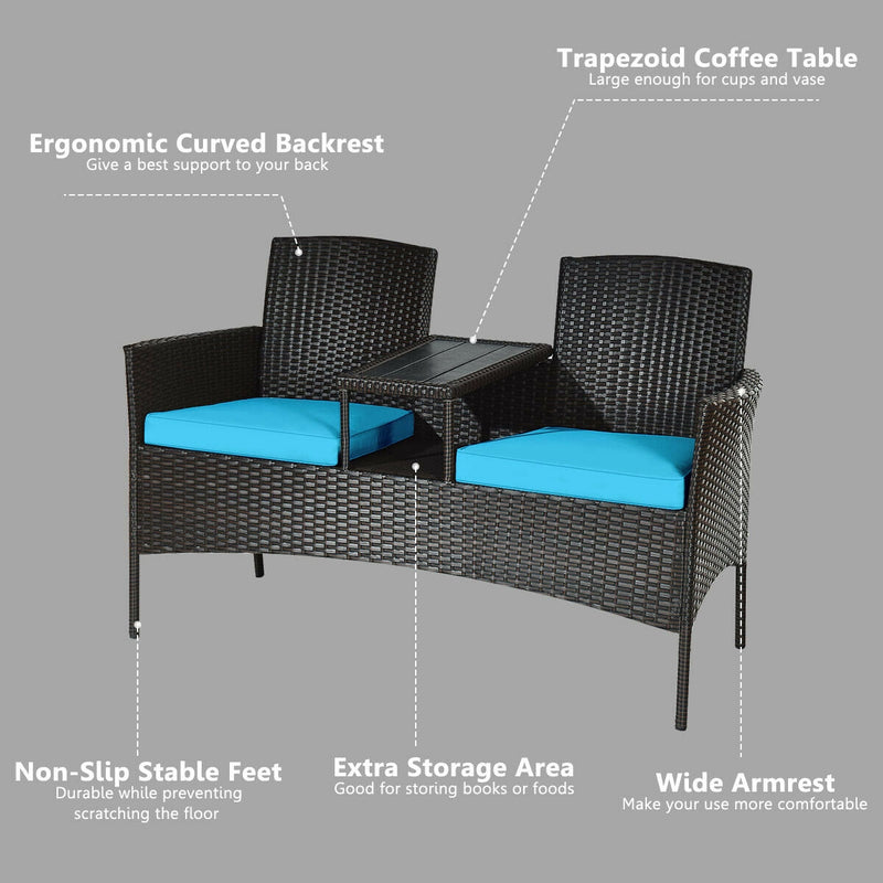 Rattan Patio Conversation Set with a Built-in Coffee Table and Cushions