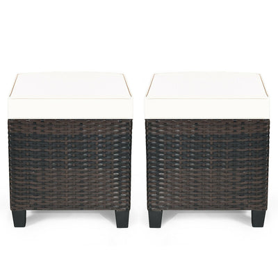 2 pcs Portable Rattan Ottoman with Removable and Washable Cushion
