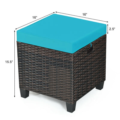 2 pcs Portable Rattan Ottoman with Removable and Washable Cushion