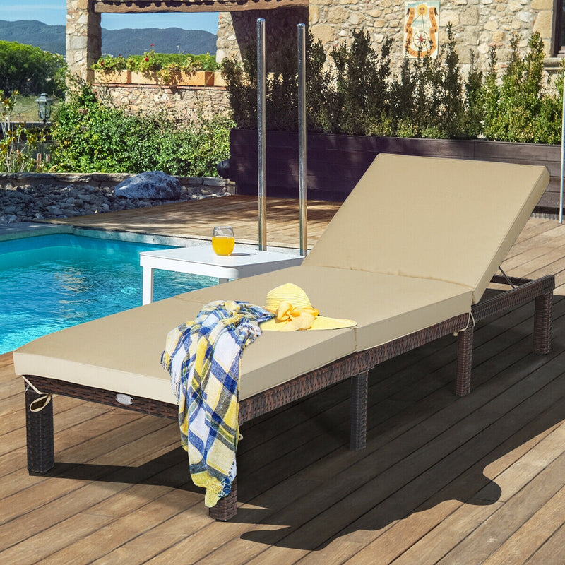 Outdoor Rattan Adjustable Cushioned Chaise