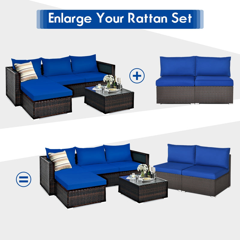 2 Pieces Patio Rattan Armless Sofa Set with back and seat Cushions