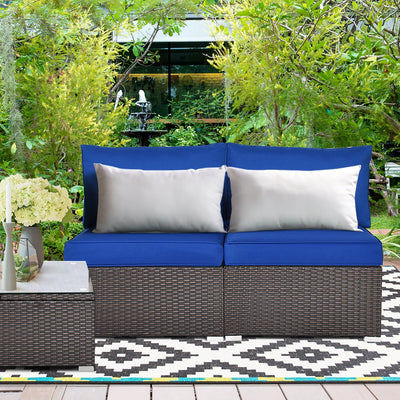 2 Pieces Patio Rattan Armless Sofa Set with back and seat Cushions