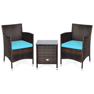 3 Pcs Patio Wicker Rattan Conversation Set with Coffee Table for Garden Lawn Backyard Poolside
