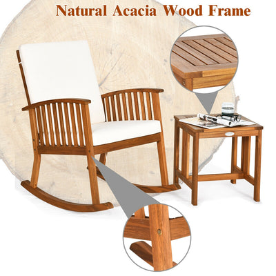 2 Pcs Acacia Wood Rocking Chair Set with Table