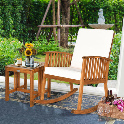 2 Pcs Acacia Wood Rocking Chair Set with Table