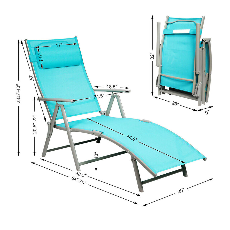 Folding 7-position Lounge Chair with Detachable Headrest and Cushion