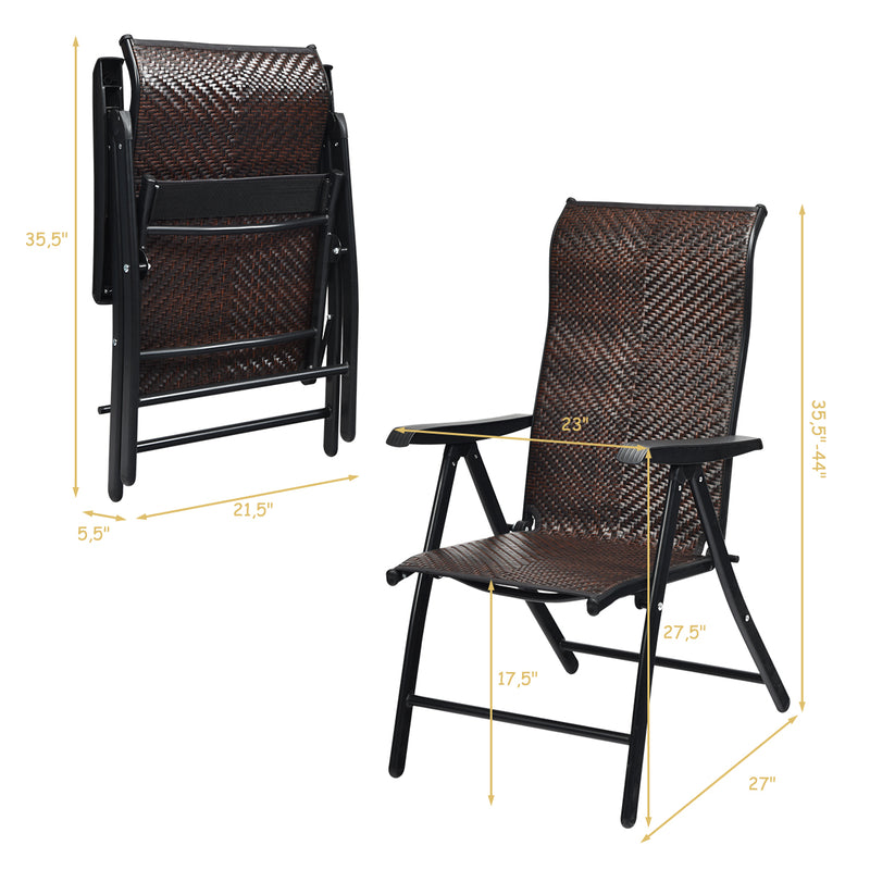 2 PCs Portable Rattan Folding Chairs with 5 Adjustable Positions