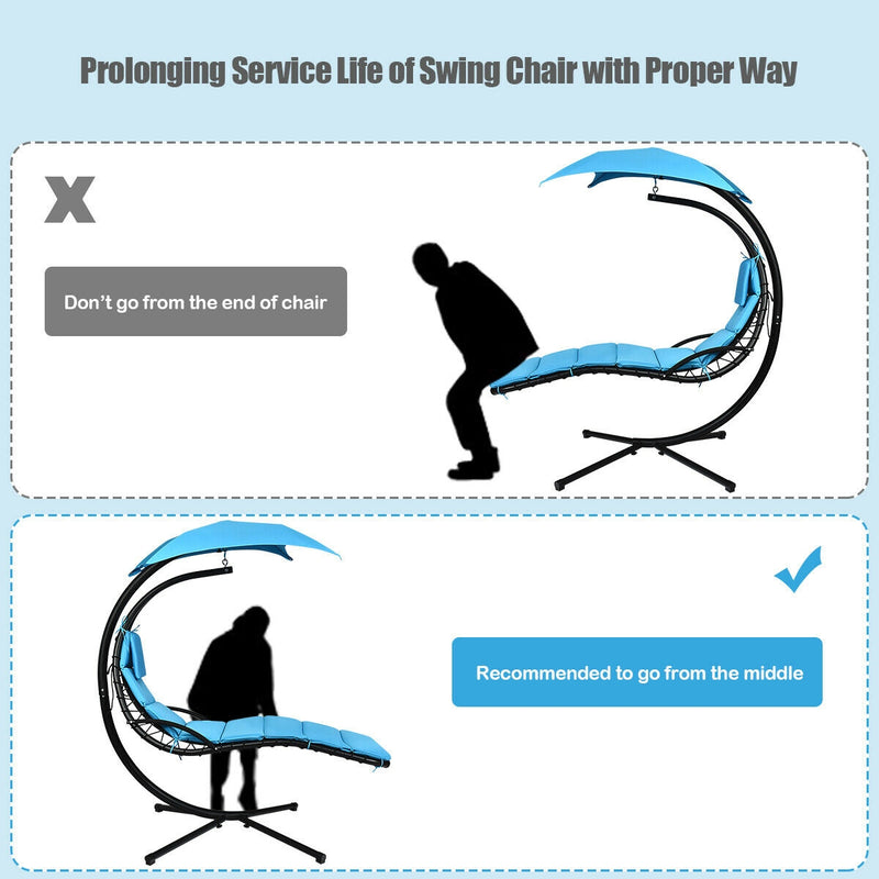 Hanging Stand Chaise Lounger Swing Chair with Pillow