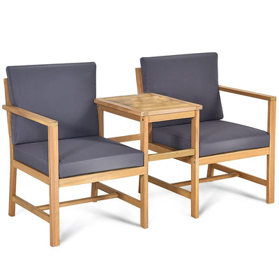 3 Pieces Teak Acacia Wood Patio Bistro set with Table and Cushions