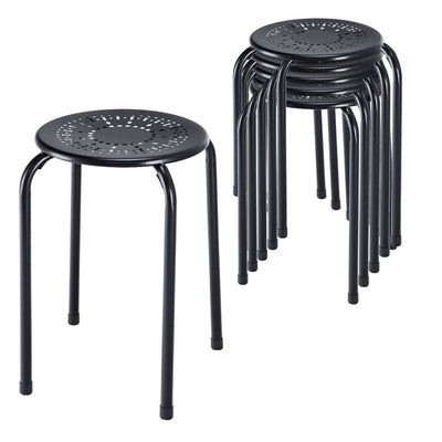 Set of 6 Stackable Multifunctional Daisy Design Backless Round Metal Stool Set