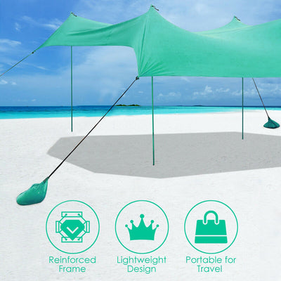 10' x 9' Family Beach Canopy with 4 Poles and Sandbag Anchors