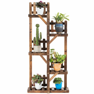 5-Tier Flower Rack Wood Plant Stand 6 Pots Display Shelf