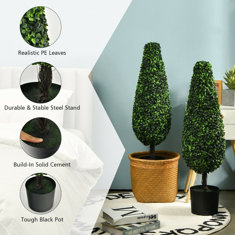 2 Pack 3 Feet Artificial Tower UV Resistant Indoor Outdoor Topiary Tree