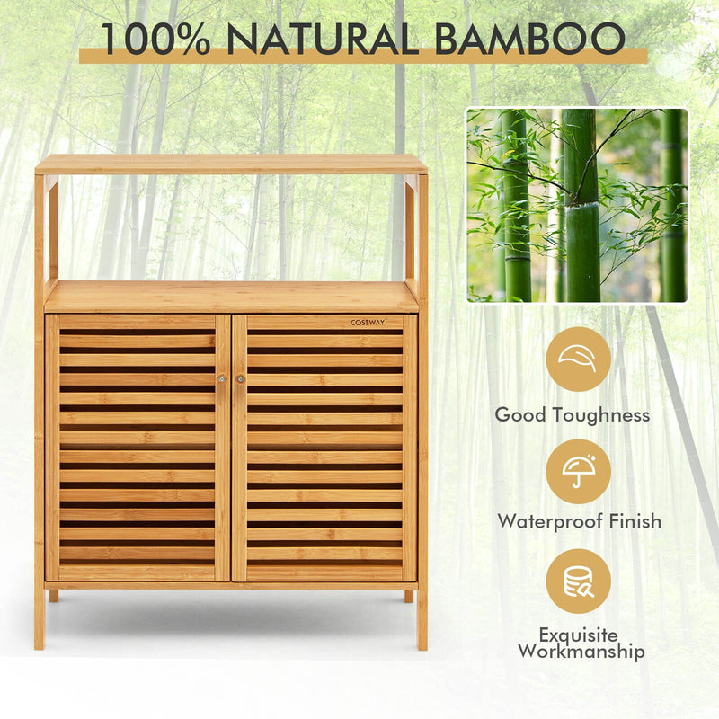 Bamboo Bathroom Floor Storage Cabinet with Shutter Doors