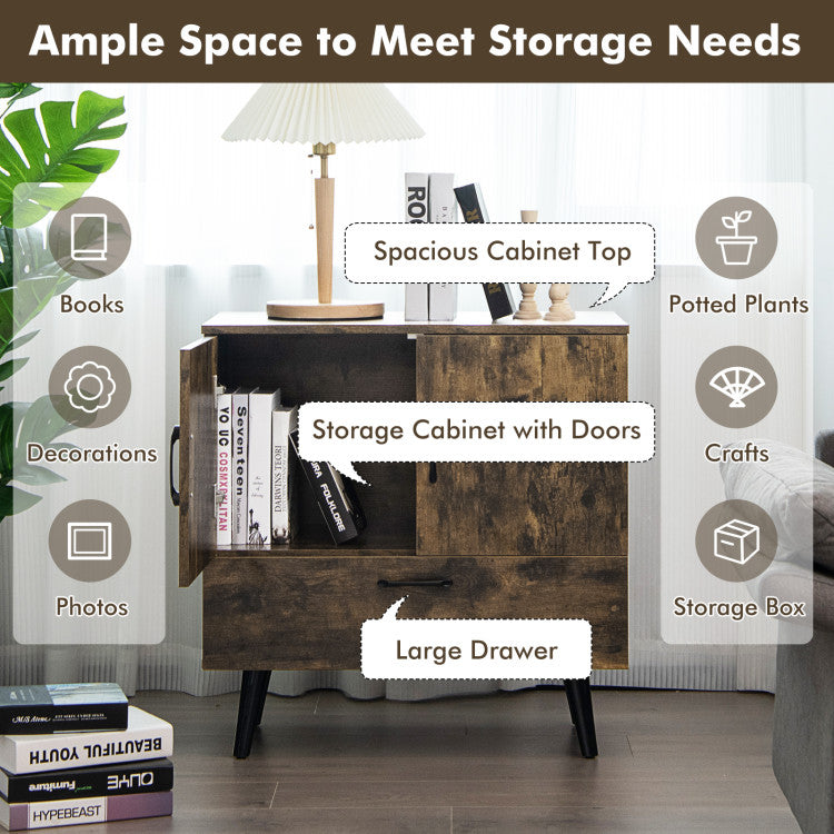 Modern Floor Storage Cabinet with 2 Doors and 1 Pull-out Drawer