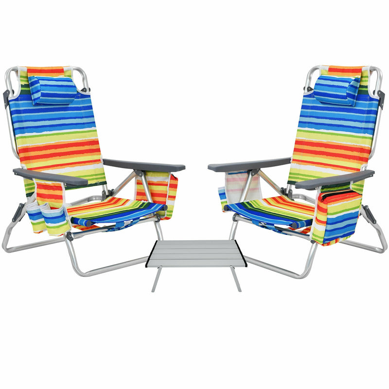 2 Packs 5-Position Outdoor Folding Backpack Beach Table Chair Reclining Chair Set