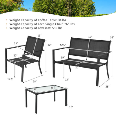 4 PCS Patio Furniture Set Sofa Coffee Table Steel Frame Garden